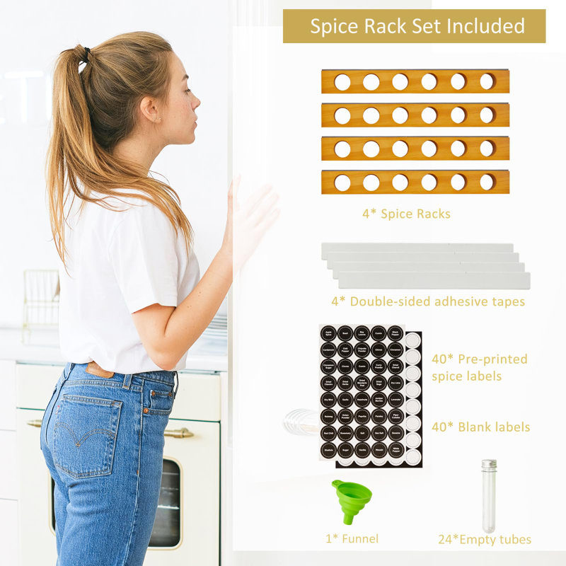 Magnetic Spice Rack Set for Fridge, Wooden Shelf with Storage Tubes and Labels, Brown