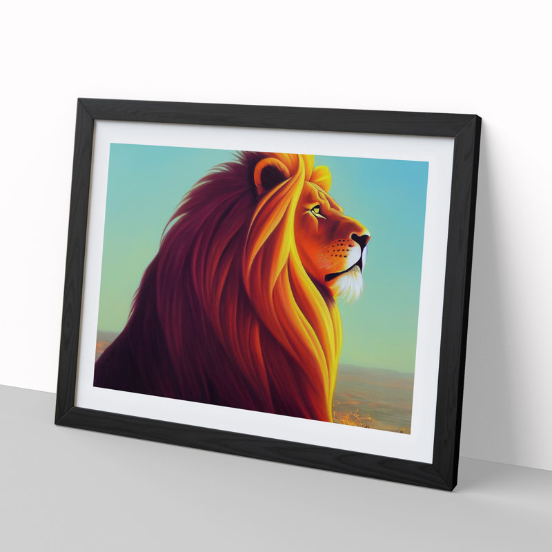 Fabulous Lion - Single Picture Frame Painting, 46cm H x 64cm W x 2cm D, Black