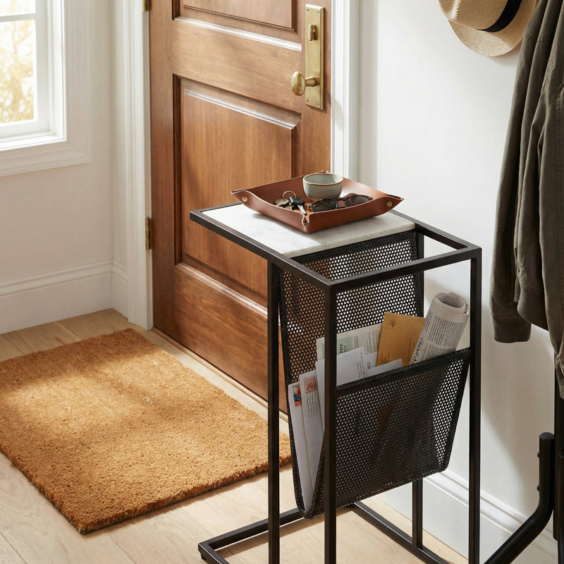 Table en C avec plateau en marbre et rangement