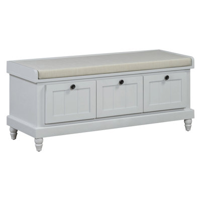 Classic Shoe Bench With Cushion And Three Drawers, Fluted Entryway Bench With Storage For Living Room, Entryway, And Hallways