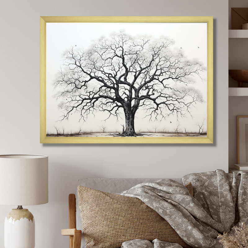 Minimalisme, arbres en chêne noir et blanc II, art mural sur toile de chêne, H 12 po x l 20 po x P 1 po, Cadre doré simple