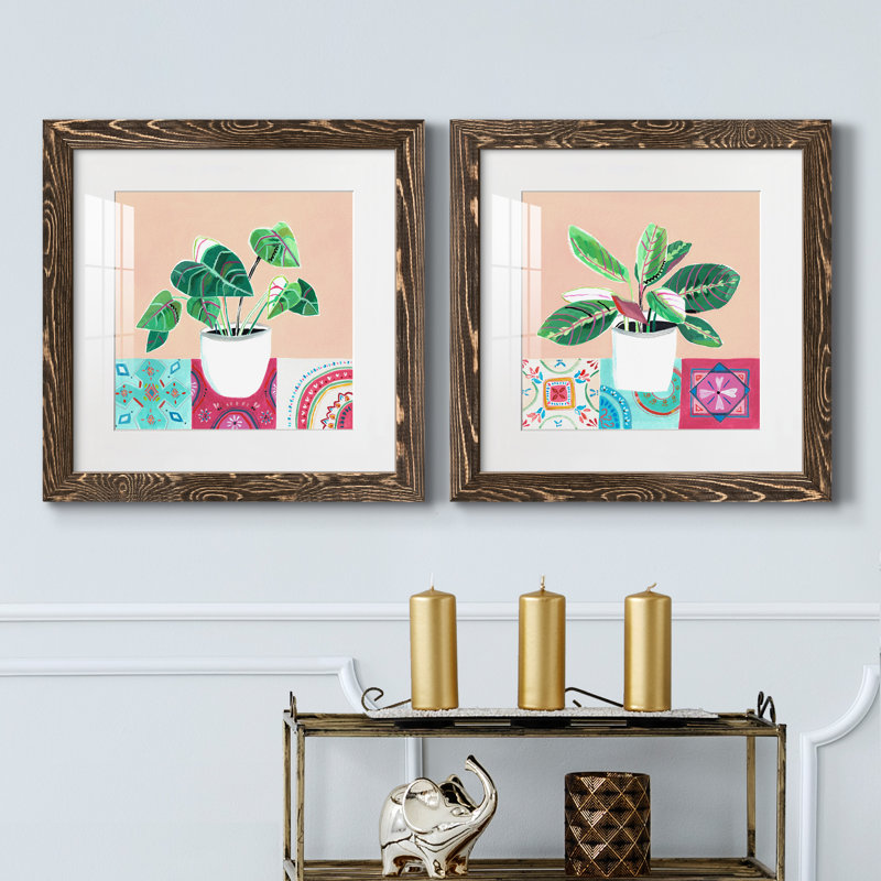 «Growing Happy I», ensemble de 2 peintures, H 20 po x l 40 po x P 1,5 po, Papier, cadre noyer