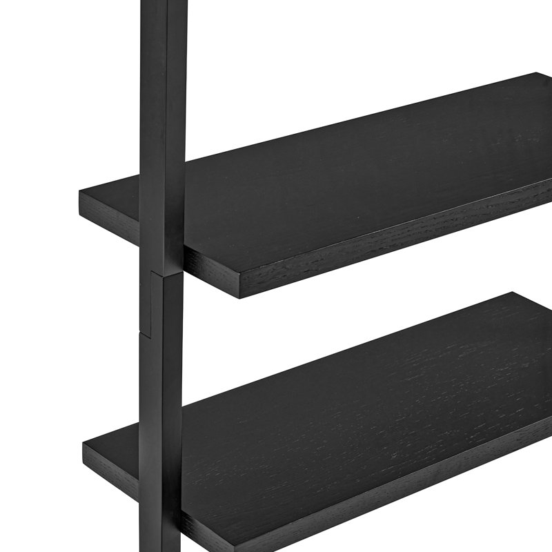5-Tier Wall Mounted Solid Wood Bookshelf, Black Oak
