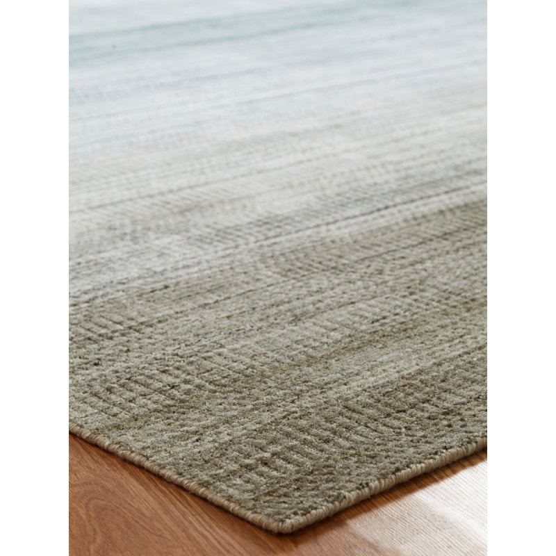 Tapis en laine / soie brun / bleu Madeley Ombre, Rectangle 2 pi x 3 pi