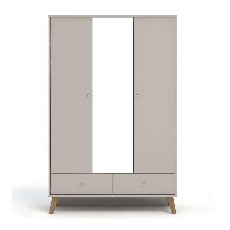 Abby 3 Door 2 Drawer Wardrobe With Mirror, Light Grey