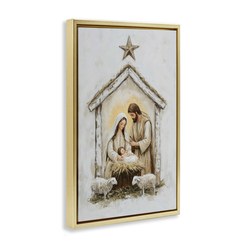 Cadre flottant petits agneaux et crèche de Noël, design par Petal Prints Design, H 31 po x l 21 po