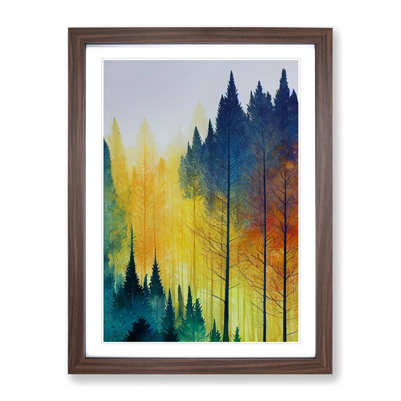 Luminous Forest - Single Picture Frame Print, 46cm H x 34cm W x 2cm D, Walnut