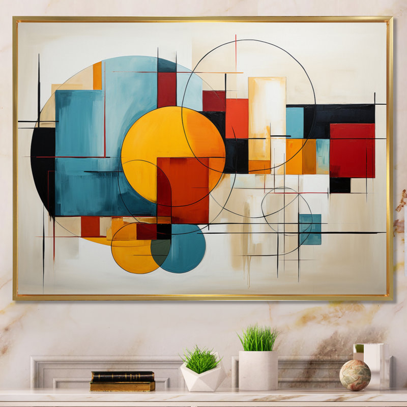 Geoppo Geometric Abstraction Focus II - Art mural encadré abstrait géométrique, Cadre flottant doré