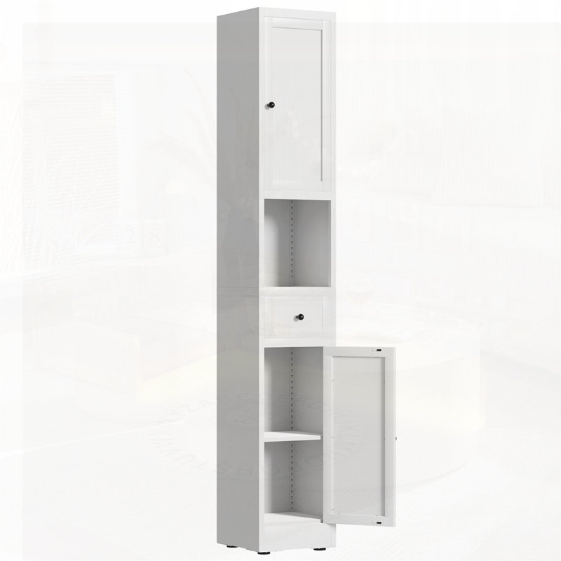 Armoire étroite en métal à 5 niveaux avec 2 portes et tablettes réglables, armoire autoportante pour économiser de l'espace dans la cuisine