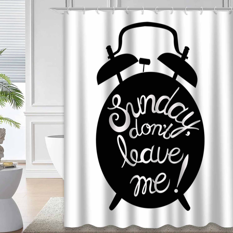 Rideau de douche horloge à lettres avec 12 crochets, L 72 po x l 72 po