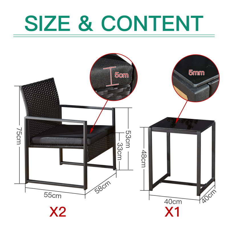 3 Piece Rattan Garden Furniture Set