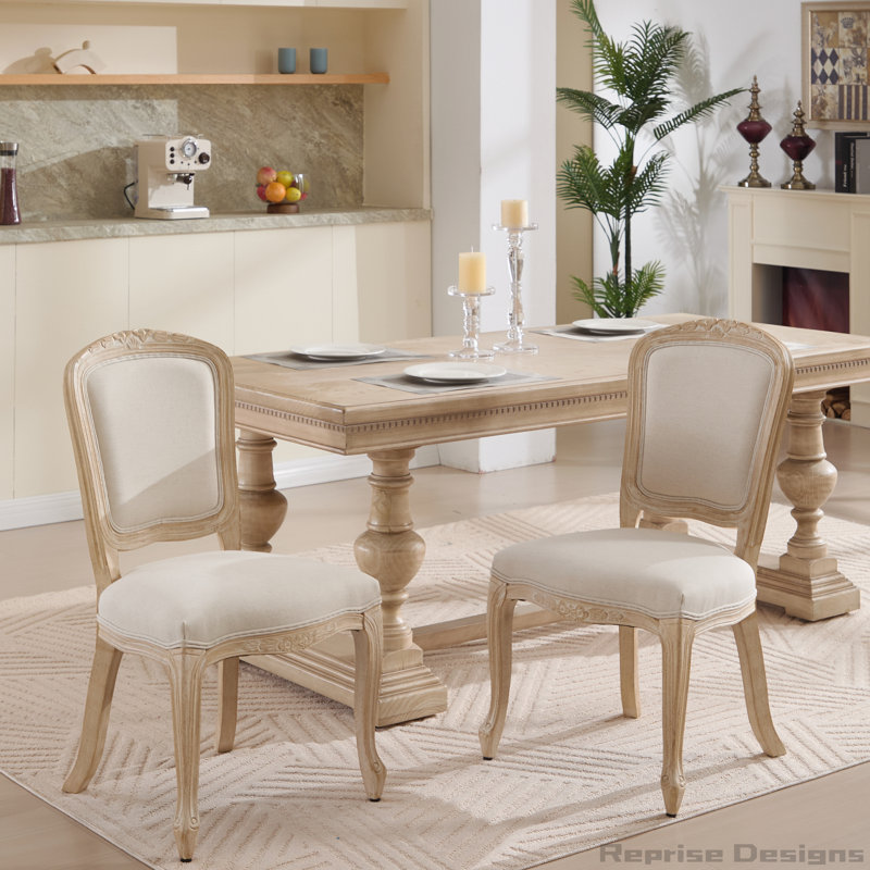 French Country Upholstered Dining Chairs with Fan-shaped Back, Set of 2