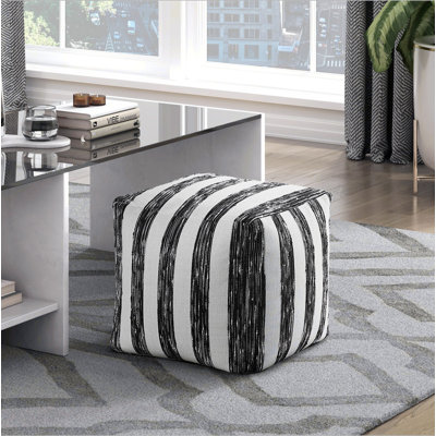 Repose-pieds rembourré en tissu noir et blanc Modern