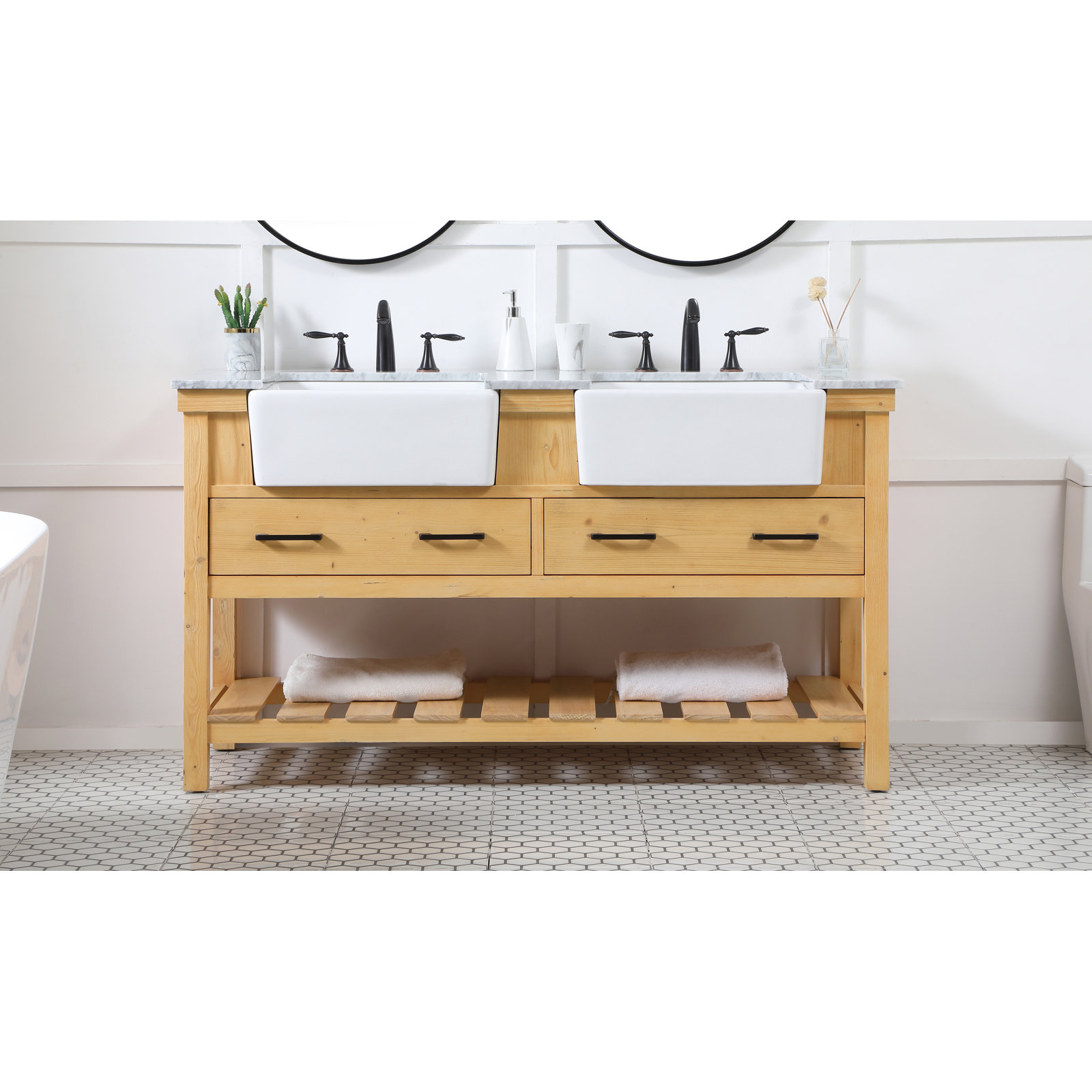 Pelaghia 60'' Double Bathroom Vanity, Light Brown