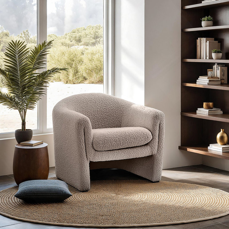 Chaise d'appoint de style contemporain avec une taille compacte et une conception en forme de U, tissu Boucle pour une expérience de salon moderne et confortable