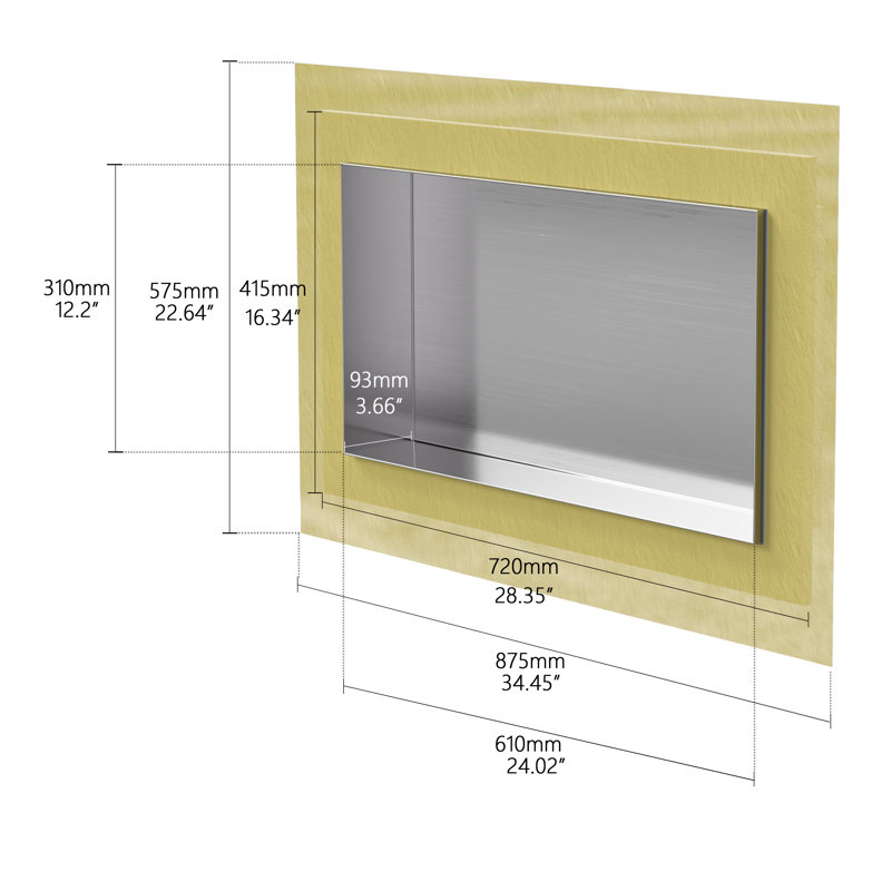 Niche de douche en acier inoxydable brossé de 16 po x 28 po Uni-Green, tablette de douche facile à installer, Stainless Steel