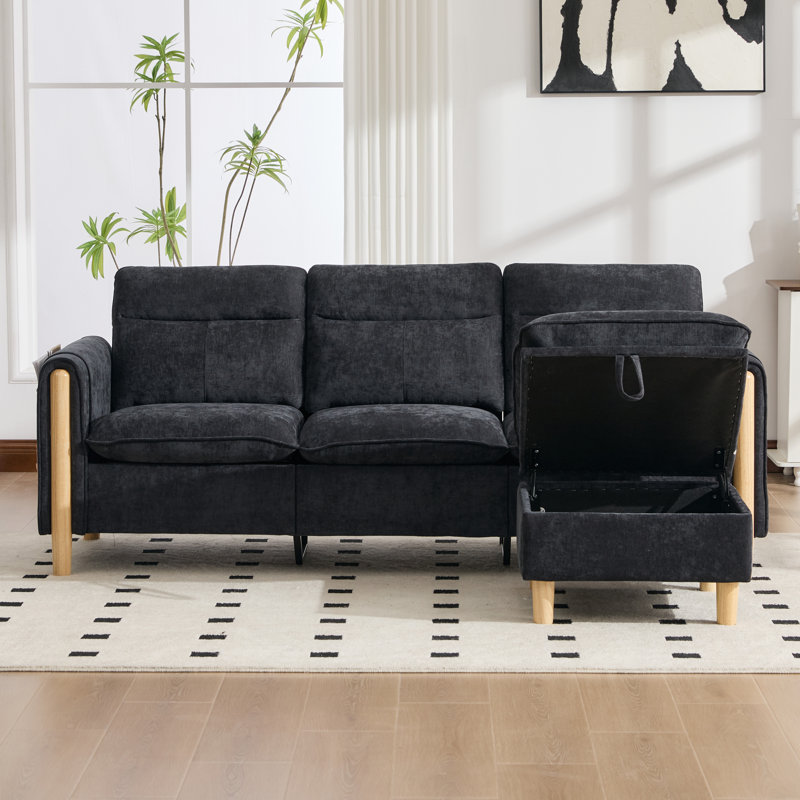79" Modern Sectional Sofa,L-Shape Chenille Couch with Storage Ottoman,Upholstered Sofa with Side Pockets for Living Room,Apartment