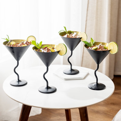 4 Piece 296ml Stainless Steel Martini Glass Set