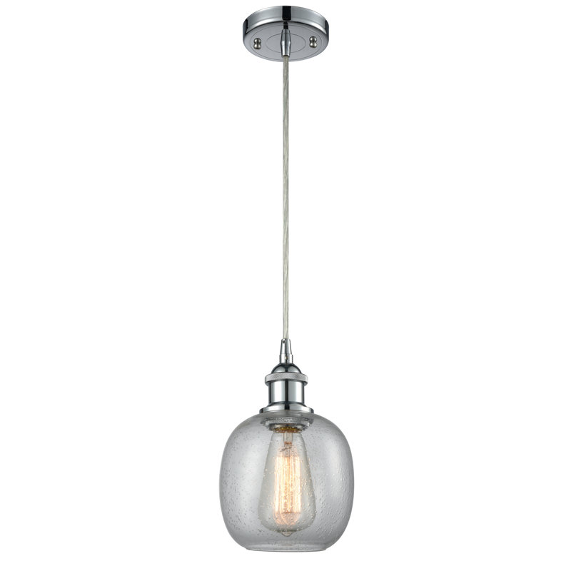 Luminaire suspendu sphérique 1 lumière Carlucci, Chrome poli, Verre puceux transparent, Ampoule DEL 6 watts Vinage