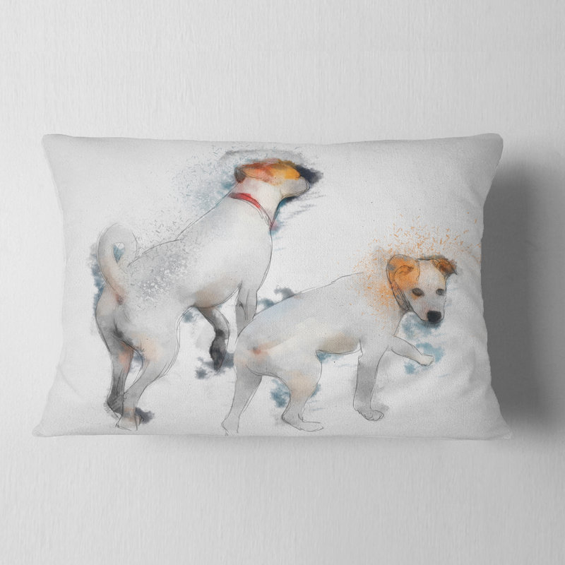 Élégant chien blanc marchant - Coussin décoratif imprimé animal
