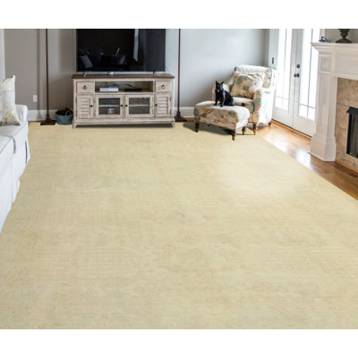 Tapis unique en laine noué à la main style traditionnel des années 2010 de 10 pi x 13 pi 7 po beige Suzann
