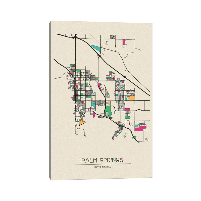 Palm Springs, California Map by Ayse Deniz Akerman - Wrapped Canvas Print, 66.04 cm H x 45.72 cm W x 1.91 cm D