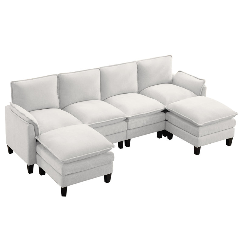 6-Piece 101'' Upholstered U-Shape Sectional, Beige Chenille