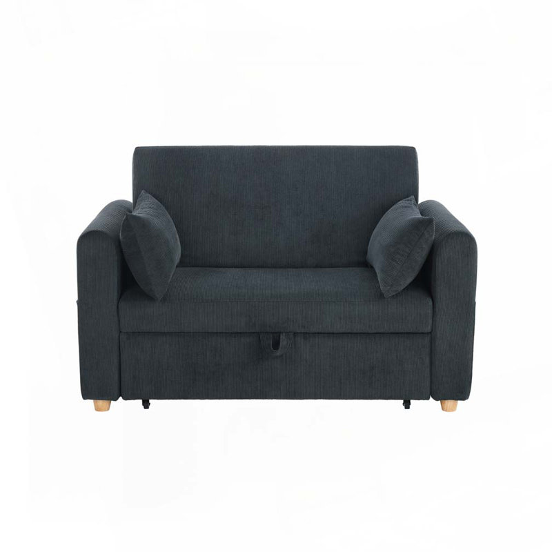 Causeuse convertible en velours côtelé avec ports USB, Noir