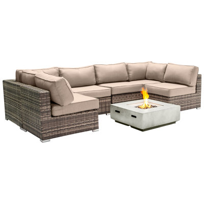 Ensemble de conversation modulaire 7 pièces avec coussins Sunbrella et foyer en béton Dzheni