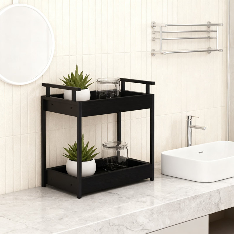 Organisateur de comptoir à 2 niveaux, tablette de meuble-lavabo pour le maquillage, plateau de rangement peu encombrant pour comptoir de lavabo, conception en bois rustique