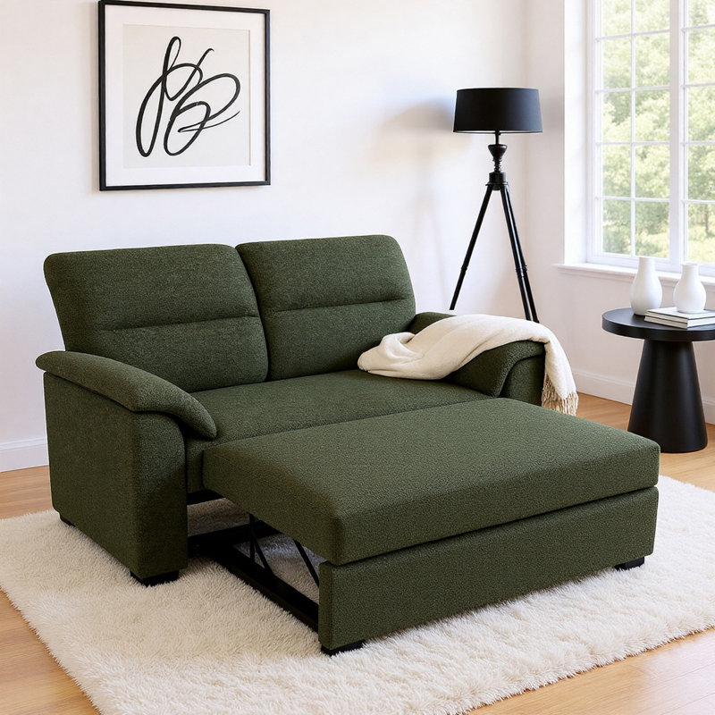 2 Seater Fabric Sofa Bed, Green