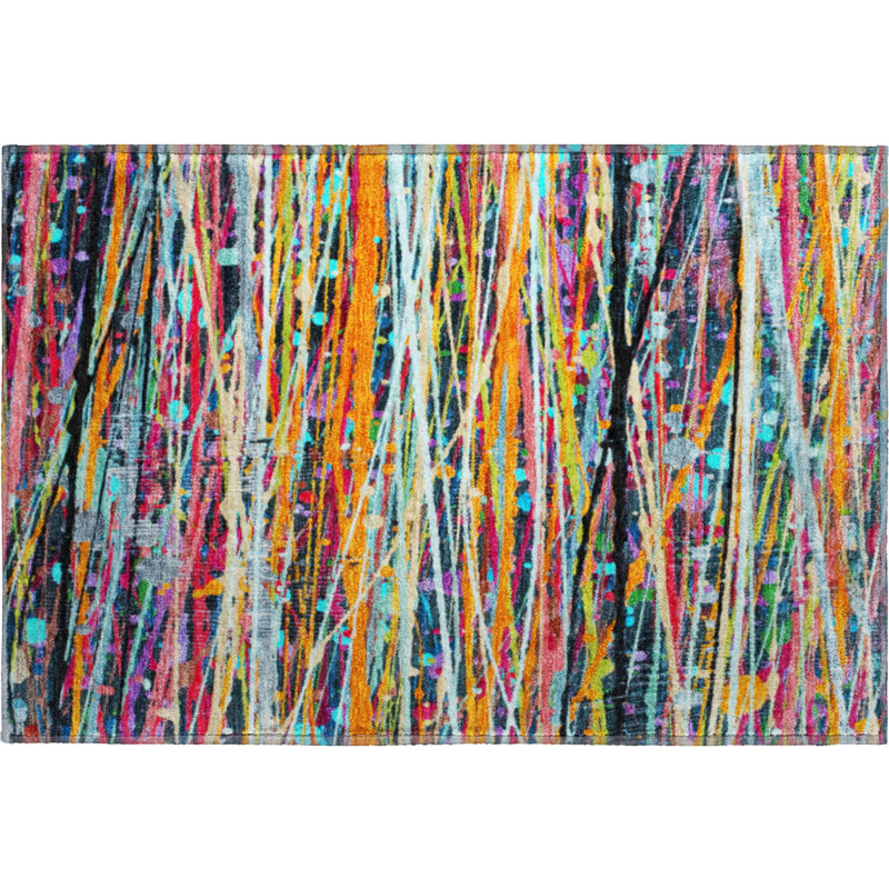 Premium Machine Washable Mayfield AMF2125 Striped Rug, Orange, 1'8" x 2'6"