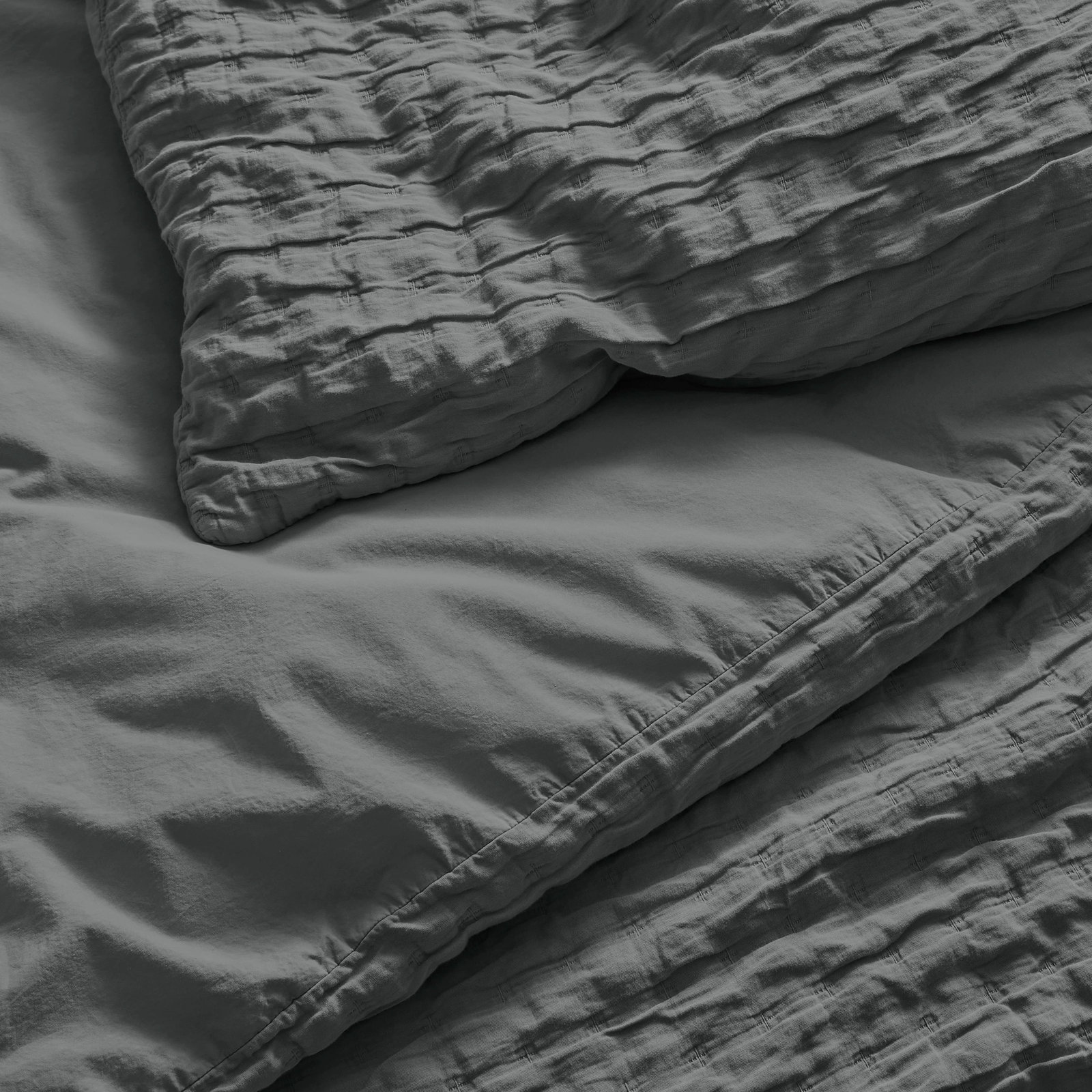 Popple Cotton Duvet Cover Set, Charcoal, King Duvet Cover + 2 King Shams