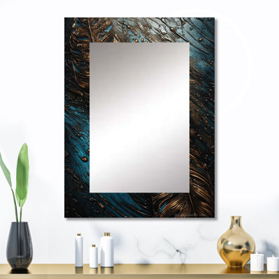 Plume dorée Glamour III - miroir décoratif Glam Feather, miroir mural moderne, impression d'art en métal