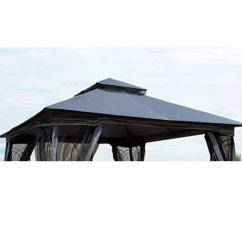 Matériau de remplacement de pavillon de jardin à double toit 10 pi x 10 pi, gris, hydrofuge, remplacement de la toile à installation simple, gris, protégé, résistant aux intempéries