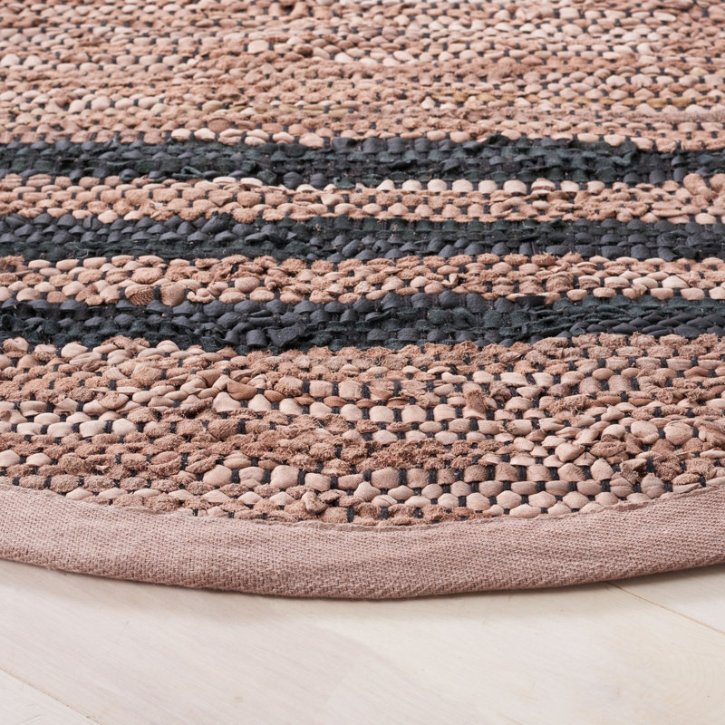 Riffle Hand Woven Leather/Cotton/Jute Rug in Brown/Black, Round 7'