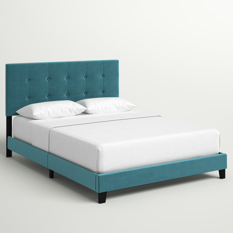 Lit en velours Amira Performance, Grand, Bleu mer