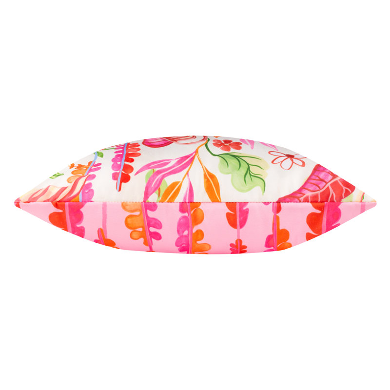 Tropical Bloom Indoor / Outdoor Floral Square Throw Cushion, Pink/White/Green Tropical Bloom