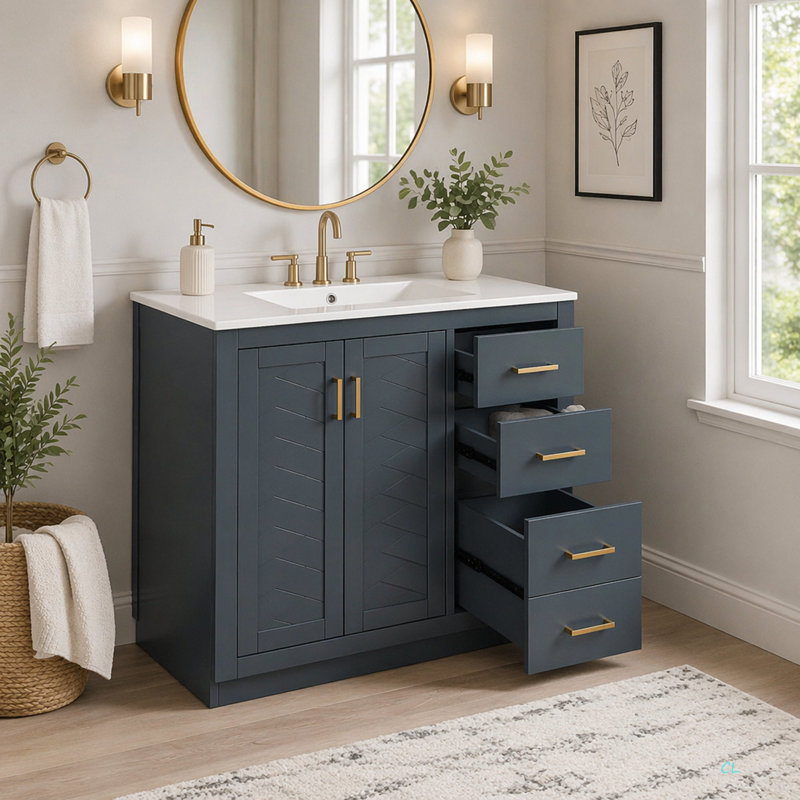 Ensemble de meuble-lavabo 36 po avec lavabo en céramique, armoire de rangement en bois massif, ensemble de meuble-lavabo autoportant avec 3 tiroirs et portes à fermeture douce