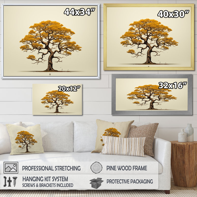 Brown Browns Outline I - Décoration murale arbre chêne, H 24 po x l 32 po x P 1 po, Cadre naturel flottant