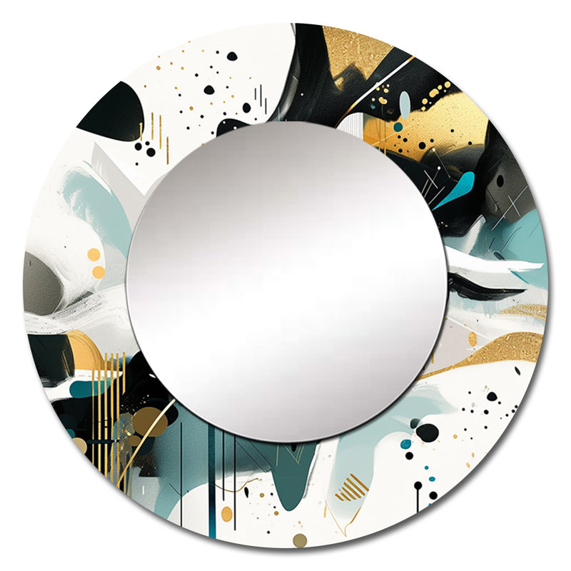 Teal Gold Cubist Kaleidoscope III - Cubism Unique Wall Mirror, Teal, 29 po x 29 po