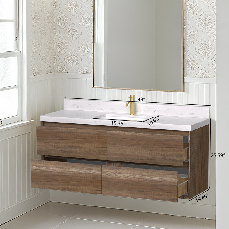 Tiberiu 48" Floating Bathroom Vanity With Sink, Antique Oak