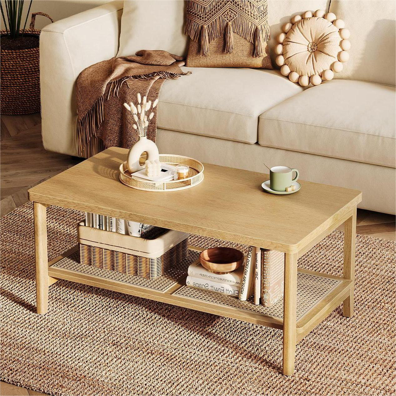 Bay Isle Home™ Coffee Table With Pvc Rattan Storage Shelf And Reviews Wayfair 5652