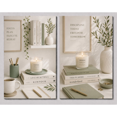 Très grand ensemble de 2 art mural botanique vert sauge, décor de toile neutre minimaliste, œuvre de ferme moderne pour bureau de chambre à coucher, impression sur toile 24 x 36 pouces - prête à être accrochée