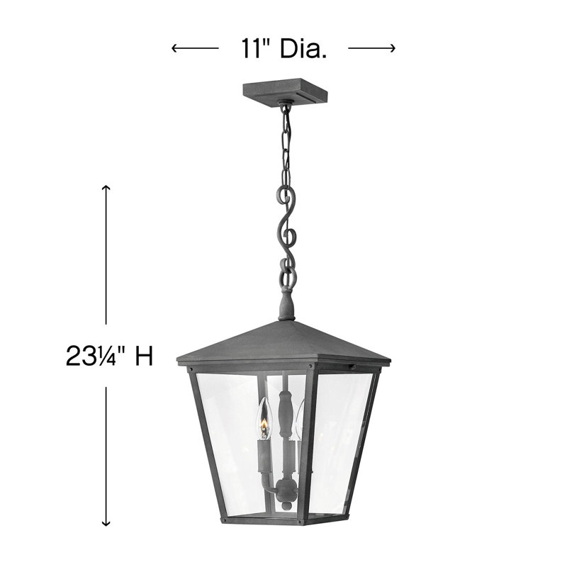Trellis 3 - Bulb 23.3" H Mains only Outdoor Hanging Lantern, Incandescent, Aged Zinc, Clear Seedy