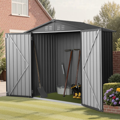 6 x 4 FT Metal Garden Shed Outdoor Storage Shed with 4 Louvre Vents Grey