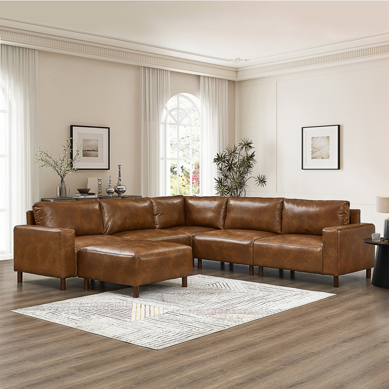 Canapé modulaire de luxe en cuir PU, Similicuir brun