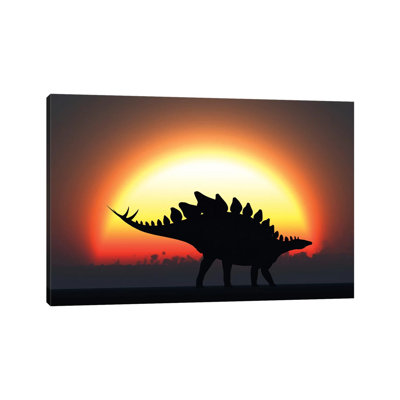 A Stegosaurus Silhouetted Against The Setting Sun At The End Of A Prehistoric Day 1 Piece Wrapped Canvas Wall Art