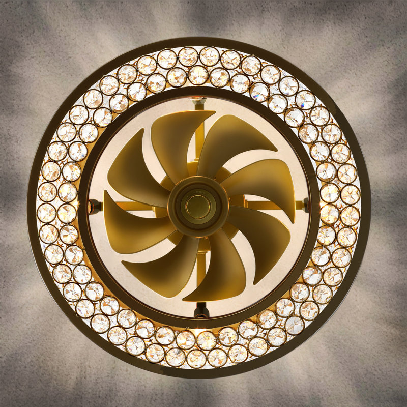 18" Windermere Caged Crystal Ceiling Fan with Light and Remote, Golden