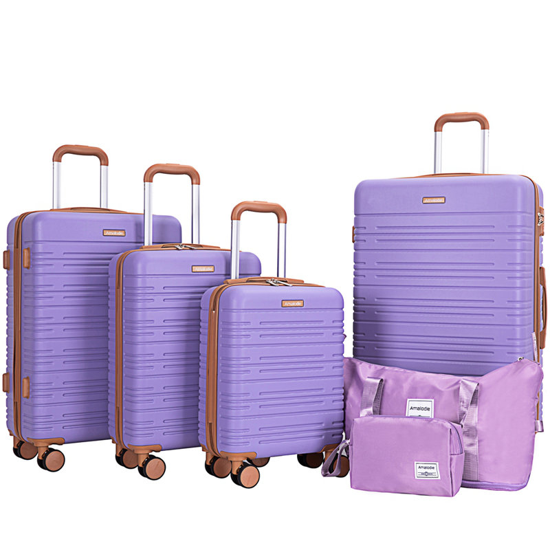 Ensemble de 6 valises, valise rigide de voyage en ABS avec serrure TSA, Mauve clair